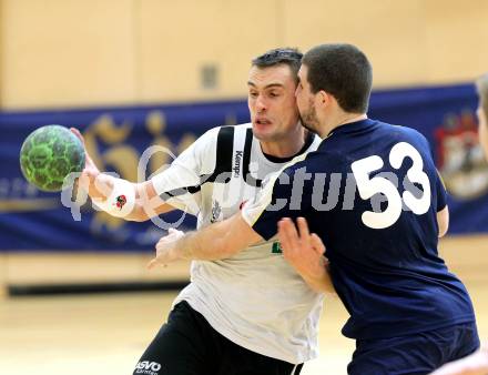 Handball Bundesliga. SC Ferlach gegen Hollabrunn. Daniel Plesej (Ferlach), Andreas Czech (Hollabrunn). Ferlach, 15.1.2011.
Foto: Kuess
---
pressefotos, pressefotografie, kuess, qs, qspictures, sport, bild, bilder, bilddatenbank