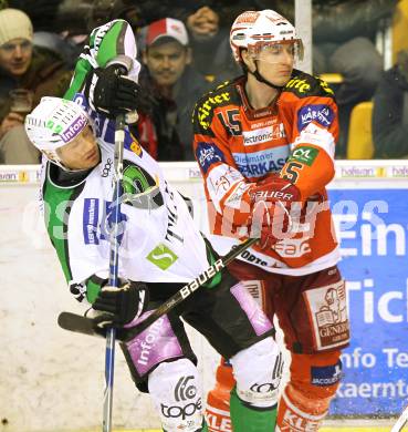 EBEL. Eishockey Bundesliga. EC KAC gegen HDD TILIA Olimpija Ljubljana. David Schuller, (KAC), Matej Hocevar (Laibach). Klagenfurt, am 16.1.2011.
Foto: Kuess 

---
pressefotos, pressefotografie, kuess, qs, qspictures, sport, bild, bilder, bilddatenbank