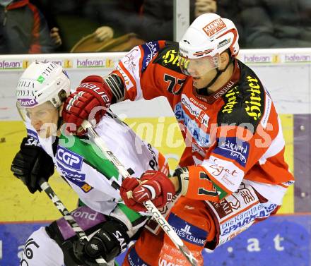 EBEL. Eishockey Bundesliga. EC KAC gegen HDD TILIA Olimpija Ljubljana. Sean Brown, (KAC), Ales Music (Laibach). Klagenfurt, am 16.1.2011.
Foto: Kuess 

---
pressefotos, pressefotografie, kuess, qs, qspictures, sport, bild, bilder, bilddatenbank