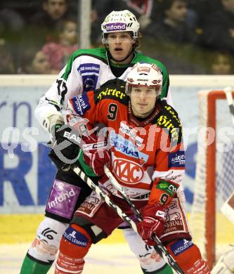 EBEL. Eishockey Bundesliga. EC KAC gegen HDD TILIA Olimpija Ljubljana. Tyler Spurgeon, (KAC), Jure Kralj (Laibach). Klagenfurt, am 16.1.2011.
Foto: Kuess 

---
pressefotos, pressefotografie, kuess, qs, qspictures, sport, bild, bilder, bilddatenbank