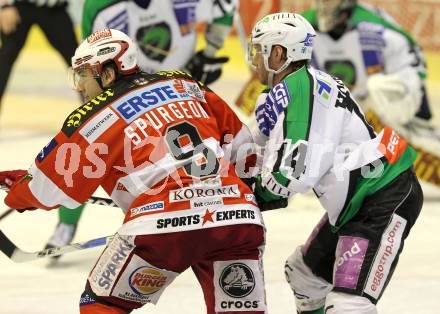 EBEL. Eishockey Bundesliga. EC KAC gegen HDD TILIA Olimpija Ljubljana. Tyler Spurgeon, (KAC), Matej Hocevar (Laibach). Klagenfurt, am 16.1.2011.
Foto: Kuess 

---
pressefotos, pressefotografie, kuess, qs, qspictures, sport, bild, bilder, bilddatenbank