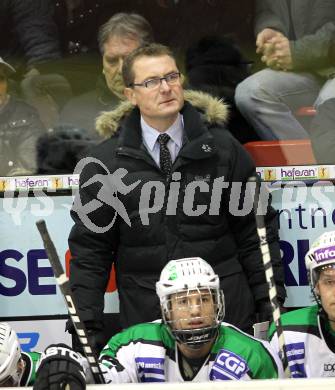 EBEL. Eishockey Bundesliga. EC KAC gegen HDD TILIA Olimpija Ljubljana. Trainer Hannu Jaervenpaeae (Laibach). Klagenfurt, am 16.1.2011.
Foto: Kuess 

---
pressefotos, pressefotografie, kuess, qs, qspictures, sport, bild, bilder, bilddatenbank