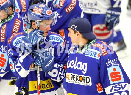 EBEL. Eishockey Bundesliga. EC VSV gegen  SAPA Fehervar AV19. Zorec Marco, Starkbaum Bernhard  (VSV). Villach, am 14.1.2011.
Foto: Kuess
---
pressefotos, pressefotografie, kuess, qs, qspictures, sport, bild, bilder, bilddatenbank