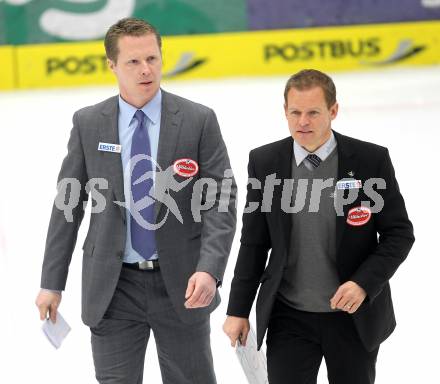 EBEL. Eishockey Bundesliga. EC VSV gegen  SAPA Fehervar AV19. Trainer Stroemwall Johan, Stewart Mike (VSV). Villach, am 14.1.2011.
Foto: Kuess
---
pressefotos, pressefotografie, kuess, qs, qspictures, sport, bild, bilder, bilddatenbank