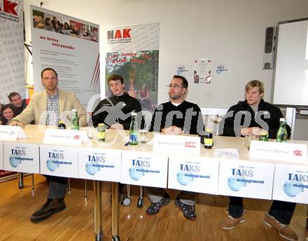 Eishockey. KAC. Markus Pirmann, Paul Schellander. Mak Alexander, Stefan Hribar. Pressekonferenz,  Zweisprachige BHAK in Klagenfurt. Klagenfurt, 20.1.2011.
Foto: Kuess
---
pressefotos, pressefotografie, kuess, qs, qspictures, sport, bild, bilder, bilddatenbank