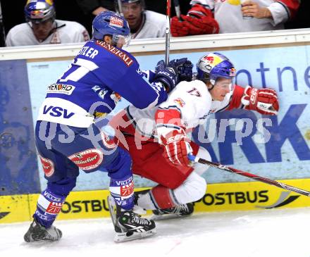 EBEL. Eishockey Bundesliga. EC  VSV gegen EC Red Bull Salzburg.  Andreas Kristler, (VSV),  Taylor Holst (Salzburg). Villach, am 21.1.2011.
Foto: Kuess 


---
pressefotos, pressefotografie, kuess, qs, qspictures, sport, bild, bilder, bilddatenbank