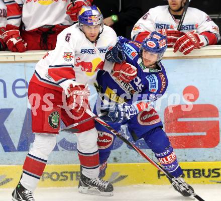 EBEL. Eishockey Bundesliga. EC  VSV gegen EC Red Bull Salzburg.  Christof Martinz, (VSV), Alexander Pallestrang (Salzburg). Villach, am 21.1.2011.
Foto: Kuess 


---
pressefotos, pressefotografie, kuess, qs, qspictures, sport, bild, bilder, bilddatenbank