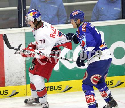 EBEL. Eishockey Bundesliga. EC  VSV gegen EC Red Bull Salzburg.  Michael Martin, (VSV), Markus Poeck (Salzburg). Villach, am 21.1.2011.
Foto: Kuess 


---
pressefotos, pressefotografie, kuess, qs, qspictures, sport, bild, bilder, bilddatenbank