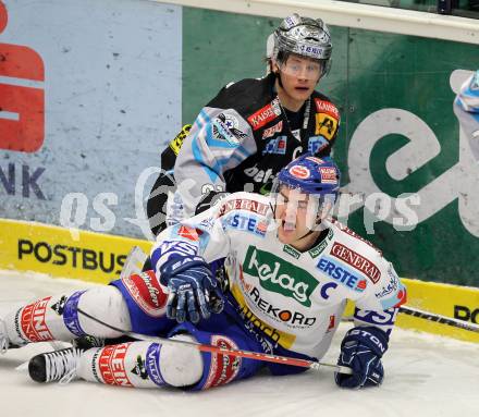 EBEL. Eishockey Bundesliga. EC  VSV gegen EHC LIWEST Linz. Jonathan Ferland,  (VSV), Philipp Lukas (Linz). Villach, am 23.1.2011.
Foto: Kuess 


---
pressefotos, pressefotografie, kuess, qs, qspictures, sport, bild, bilder, bilddatenbank