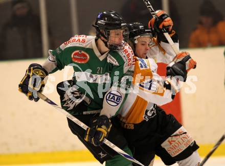 Eishockey CHL. Carinthian Hockey League. USC Velden gegen VST Adler Wild Voelkermarkt. David Ungericht (Velden), Christoph Skriner (Voelkermarkt). Velden, am 22.1.2011.
Foto: Kuess
---
pressefotos, pressefotografie, kuess, qs, qspictures, sport, bild, bilder, bilddatenbank