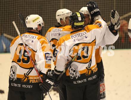 Eishockey CHL. Carinthian Hockey League. USC Velden gegen VST Adler Wild Voelkermarkt. Torjubel (Velden). Velden, am 22.1.2011.
Foto: Kuess
---
pressefotos, pressefotografie, kuess, qs, qspictures, sport, bild, bilder, bilddatenbank