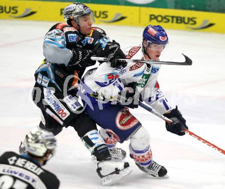 EBEL. Eishockey Bundesliga. EC  VSV gegen EHC LIWEST Linz. Michael Raffl,  (VSV), Robert Lukas (Linz). Villach, am 23.1.2011.
Foto: Kuess 


---
pressefotos, pressefotografie, kuess, qs, qspictures, sport, bild, bilder, bilddatenbank