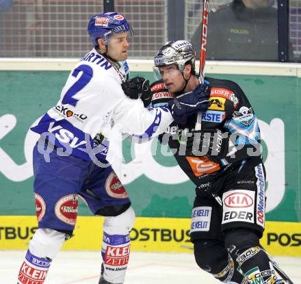 EBEL. Eishockey Bundesliga. EC  VSV gegen EHC LIWEST Linz. Michael Martin,  (VSV), Patrick Leahy (Linz). Villach, am 23.1.2011.
Foto: Kuess 


---
pressefotos, pressefotografie, kuess, qs, qspictures, sport, bild, bilder, bilddatenbank