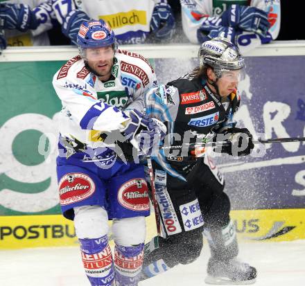 EBEL. Eishockey Bundesliga. EC  VSV gegen EHC LIWEST Linz. Nikolas Petrik,   (VSV), Aaron McKenzie (Linz). Villach, am 23.1.2011.
Foto: Kuess 


---
pressefotos, pressefotografie, kuess, qs, qspictures, sport, bild, bilder, bilddatenbank