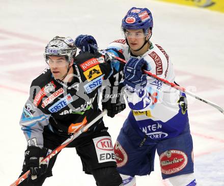 EBEL. Eishockey Bundesliga. EC  VSV gegen EHC LIWEST Linz.  Stefan Bacher, (VSV), Patrick Leahy (Linz). Villach, am 23.1.2011.
Foto: Kuess 


---
pressefotos, pressefotografie, kuess, qs, qspictures, sport, bild, bilder, bilddatenbank