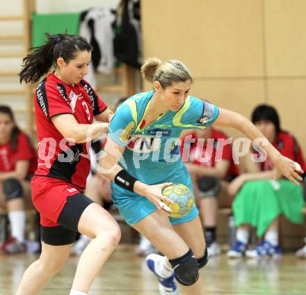 Handball. Women Handball Austria. SG Witasek Kaernten gegen Hypo Niederoesterreich 1. Katja Jamnik, (Kaernten), Gabriela Eugenia Rotis-Nagy  (Niederoesterreich). Feldkirchen, am 23.1.2011.
Foto: Kuess
---
pressefotos, pressefotografie, kuess, qs, qspictures, sport, bild, bilder, bilddatenbank