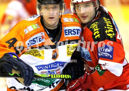 EBEL. Eishockey Bundesliga. KAC gegen Graz 99ers. Tyler Spurgeon, (KAC), Quinn Hancock  (Graz). Klagenfurt, am 25.1.2011.
Foto: Kuess 

---
pressefotos, pressefotografie, kuess, qs, qspictures, sport, bild, bilder, bilddatenbank