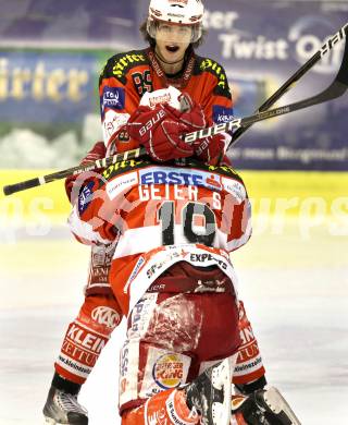 EBEL. Eishockey Bundesliga. KAC gegen Graz 99ers. Torjubel Raphael Herburger, Stefan Geier (KAC). Klagenfurt, am 25.1.2011.
Foto: Kuess 

---
pressefotos, pressefotografie, kuess, qs, qspictures, sport, bild, bilder, bilddatenbank