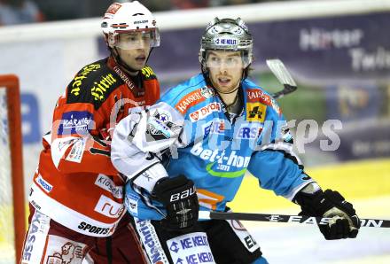 EBEL. Eishockey Bundesliga. KAC gegen EHC LIWEST BLACK WINGS LINZ. Johannes Reichel, (KAC),  Aaron McKenzie (Linz). Klagenfurt, am 28.1.2011.
Foto: Kuess 

---
pressefotos, pressefotografie, kuess, qs, qspictures, sport, bild, bilder, bilddatenbank