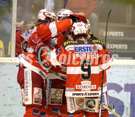 EBEL. Eishockey Bundesliga. KAC gegen EHC LIWEST BLACK WINGS LINZ. Torjubel KAC. Klagenfurt, am 28.1.2011.
Foto: Kuess 

---
pressefotos, pressefotografie, kuess, qs, qspictures, sport, bild, bilder, bilddatenbank