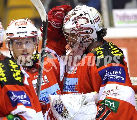 EBEL. Eishockey Bundesliga. KAC gegen EHC LIWEST BLACK WINGS LINZ. Tyler Scofield, (KAC),  Andy Chiodo (Linz). Klagenfurt, am 28.1.2011.
Foto: Kuess 

---
pressefotos, pressefotografie, kuess, qs, qspictures, sport, bild, bilder, bilddatenbank