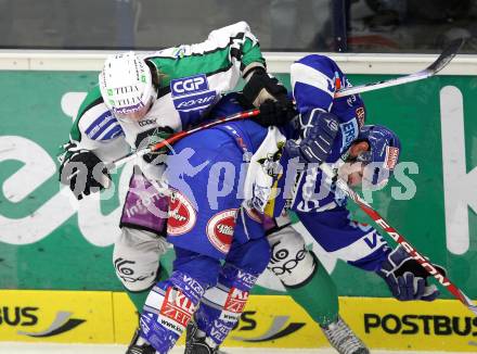 EBEL. Eishockey Bundesliga. EC  VSV gegen HDD TILIA Olimpija Ljubljana. Nikolas Petrik,  (VSV), Tomi Mustonen (Laibach). Villach, am 30.1.2011.
Foto: Kuess 


---
pressefotos, pressefotografie, kuess, qs, qspictures, sport, bild, bilder, bilddatenbank