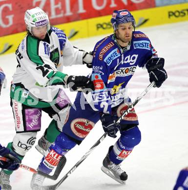 EBEL. Eishockey Bundesliga. EC  VSV gegen HDD TILIA Olimpija Ljubljana. Michael Martin,  (VSV), Tomi Mustonen (Laibach). Villach, am 30.1.2011.
Foto: Kuess 


---
pressefotos, pressefotografie, kuess, qs, qspictures, sport, bild, bilder, bilddatenbank