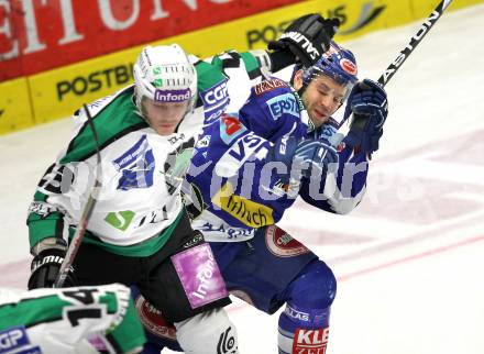 EBEL. Eishockey Bundesliga. EC  VSV gegen HDD TILIA Olimpija Ljubljana.  Derek Damon, (VSV), Damjan Dervaric (Laibach). Villach, am 30.1.2011.
Foto: Kuess 


---
pressefotos, pressefotografie, kuess, qs, qspictures, sport, bild, bilder, bilddatenbank