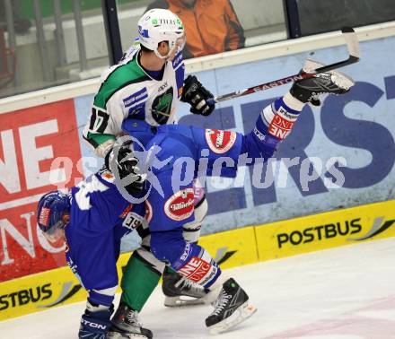 EBEL. Eishockey Bundesliga. EC  VSV gegen HDD TILIA Olimpija Ljubljana. Matt Ryan,  (VSV), Ziga Pavlin (Laibach). Villach, am 30.1.2011.
Foto: Kuess 


---
pressefotos, pressefotografie, kuess, qs, qspictures, sport, bild, bilder, bilddatenbank