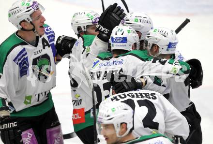 EBEL. Eishockey Bundesliga. EC  VSV gegen HDD TILIA Olimpija Ljubljana.  Jubel Olimpija (Laibach). Villach, am 30.1.2011.
Foto: Kuess 


---
pressefotos, pressefotografie, kuess, qs, qspictures, sport, bild, bilder, bilddatenbank