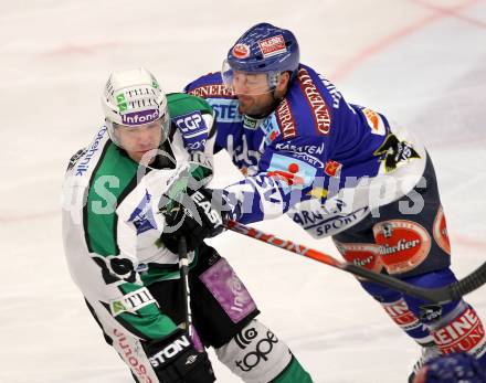 EBEL. Eishockey Bundesliga. EC  VSV gegen HDD TILIA Olimpija Ljubljana. Gerhard Unterluggauer,  (VSV), Anze Ropret (Laibach). Villach, am 30.1.2011.
Foto: Kuess 


---
pressefotos, pressefotografie, kuess, qs, qspictures, sport, bild, bilder, bilddatenbank