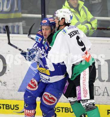 EBEL. Eishockey Bundesliga. EC  VSV gegen HDD TILIA Olimpija Ljubljana. Tomaz Razingar,  (VSV), Burke Henry (Laibach). Villach, am 30.1.2011.
Foto: Kuess 


---
pressefotos, pressefotografie, kuess, qs, qspictures, sport, bild, bilder, bilddatenbank