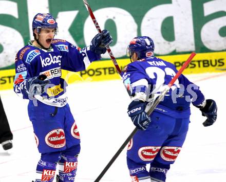 EBEL. Eishockey Bundesliga. EC  VSV gegen HDD TILIA Olimpija Ljubljana. Torjubel Nico Toff, Matt Ryan (VSV). Villach, am 30.1.2011.
Foto: Kuess 


---
pressefotos, pressefotografie, kuess, qs, qspictures, sport, bild, bilder, bilddatenbank