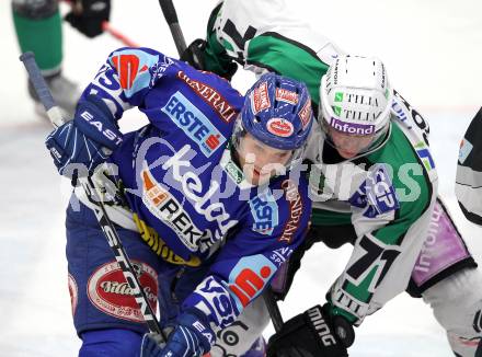 EBEL. Eishockey Bundesliga. EC  VSV gegen HDD TILIA Olimpija Ljubljana. Derek Damon,  (VSV), Bostjan Golicic (Laibach). Villach, am 30.1.2011.
Foto: Kuess 


---
pressefotos, pressefotografie, kuess, qs, qspictures, sport, bild, bilder, bilddatenbank