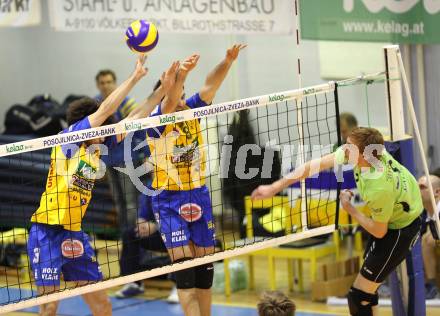 Volleyball. GM Capital Challenge Cup Men 2010/2011.  SK Posojilnica Aich/Dob (AUT)  vs VC Prefaxis MENEN (Bel). Reiser Gerald, Grut Andrej (Aich/Dob), (MENEN). Prevalje, 1.2.2011.
Foto: Kuess

---
pressefotos, pressefotografie, kuess, qs, qspictures, sport, bild, bilder, bilddatenbank