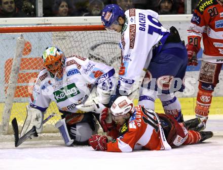 EBEL. Eishockey Bundesliga. KAC gegen VSV. Tyler Scofield, (KAC),  Gert Prohaska, Stefan Bacher (VSV). Klagenfurt, am 4.2.2011.
Foto: Kuess 

---
pressefotos, pressefotografie, kuess, qs, qspictures, sport, bild, bilder, bilddatenbank