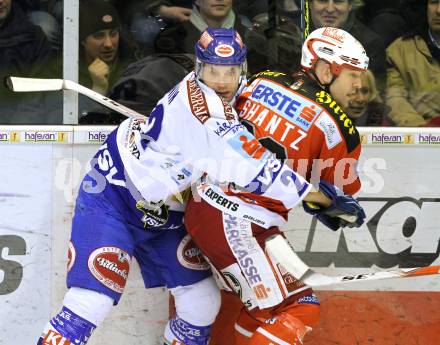 EBEL. Eishockey Bundesliga. KAC gegen VSV. Jeff Shantz, (KAC),  Greg Kuznik (VSV). Klagenfurt, am 4.2.2011.
Foto: Kuess 

---
pressefotos, pressefotografie, kuess, qs, qspictures, sport, bild, bilder, bilddatenbank