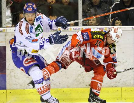 EBEL. Eishockey Bundesliga. KAC gegen VSV. Paul Schellander,  (KAC),  Jonathan Ferland (VSV). Klagenfurt, am 4.2.2011.
Foto: Kuess 

---
pressefotos, pressefotografie, kuess, qs, qspictures, sport, bild, bilder, bilddatenbank