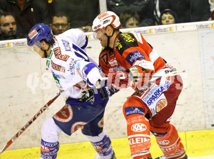 EBEL. Eishockey Bundesliga. KAC gegen VSV. Sean Brown, (KAC),  Andreas Kristler (VSV). Klagenfurt, am 4.2.2011.
Foto: Kuess 

---
pressefotos, pressefotografie, kuess, qs, qspictures, sport, bild, bilder, bilddatenbank