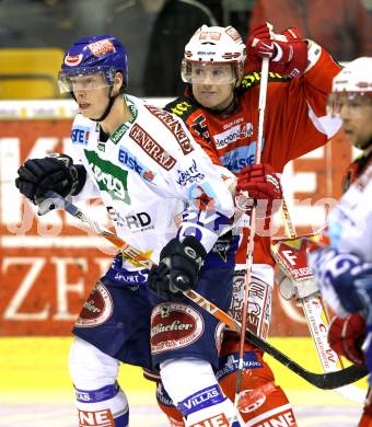 EBEL. Eishockey Bundesliga. KAC gegen VSV. Kirk Furey, (KAC),  Michael Raffl (VSV). Klagenfurt, am 4.2.2011.
Foto: Kuess 

---
pressefotos, pressefotografie, kuess, qs, qspictures, sport, bild, bilder, bilddatenbank