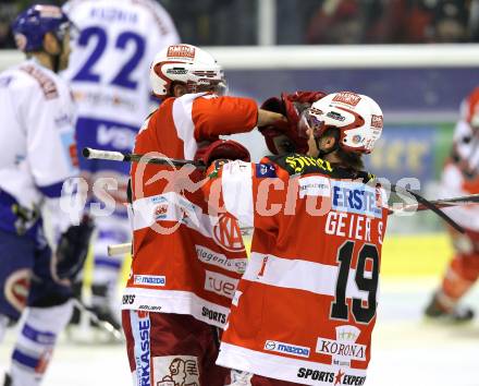 EBEL. Eishockey Bundesliga. KAC gegen VSV. Torjubel Stefan Geier, Sean Brown (KAC). Klagenfurt, am 4.2.2011.
Foto: Kuess 

---
pressefotos, pressefotografie, kuess, qs, qspictures, sport, bild, bilder, bilddatenbank