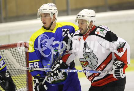 Eishockey CHL. Carinthian Hockey League. EC Tarco Woelfe Klagenfurt gegen UECR Huben. Manuel Ferrara (Tarco), Martin Unterlercher (Huben). KLagenfurt, am 5.2.2011.
Foto: Kuess
---
pressefotos, pressefotografie, kuess, qs, qspictures, sport, bild, bilder, bilddatenbank