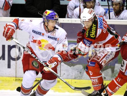 EBEL. Eishockey Bundesliga. KAC gegen EC Red Bull Salzburg. Stephan Geier, (KAC), Matthias Trattnig (Salzburg). Klagenfurt, am 6.2.2011.
Foto: Kuess 

---
pressefotos, pressefotografie, kuess, qs, qspictures, sport, bild, bilder, bilddatenbank