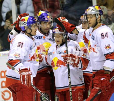 EBEL. Eishockey Bundesliga. KAC gegen EC Red Bull Salzburg. Torjubel Salzburg. Klagenfurt, am 6.2.2011.
Foto: Kuess 

---
pressefotos, pressefotografie, kuess, qs, qspictures, sport, bild, bilder, bilddatenbank