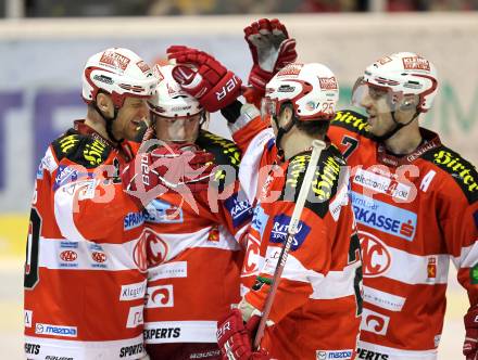 EBEL. Eishockey Bundesliga. KAC gegen EC Red Bull Salzburg. Torjubel David Schuller, Mike Craig, Kirk Furey, Herbert Ratz (KAC). Klagenfurt, am 6.2.2011.
Foto: Kuess 

---
pressefotos, pressefotografie, kuess, qs, qspictures, sport, bild, bilder, bilddatenbank