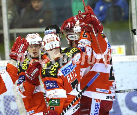 EBEL. Eishockey Bundesliga. KAC gegen EC Red Bull Salzburg. Torjubel KAC. Klagenfurt, am 6.2.2011.
Foto: Kuess 

---
pressefotos, pressefotografie, kuess, qs, qspictures, sport, bild, bilder, bilddatenbank