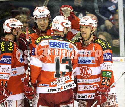 EBEL. Eishockey Bundesliga. KAC gegen EC Red Bull Salzburg. Torjubel KAC. Klagenfurt, am 6.2.2011.
Foto: Kuess 

---
pressefotos, pressefotografie, kuess, qs, qspictures, sport, bild, bilder, bilddatenbank