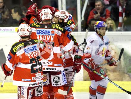 EBEL. Eishockey Bundesliga. KAC gegen EC Red Bull Salzburg. Torjubel KAC. Klagenfurt, am 6.2.2011.
Foto: Kuess 

---
pressefotos, pressefotografie, kuess, qs, qspictures, sport, bild, bilder, bilddatenbank