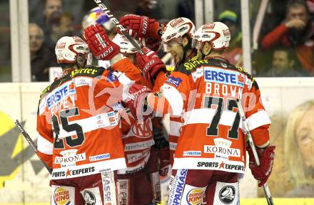 EBEL. Eishockey Bundesliga. KAC gegen EC Red Bull Salzburg. Torjubel KAC. Klagenfurt, am 6.2.2011.
Foto: Kuess 

---
pressefotos, pressefotografie, kuess, qs, qspictures, sport, bild, bilder, bilddatenbank