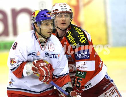 EBEL. Eishockey Bundesliga. KAC gegen EC Red Bull Salzburg. David Schuller, (KAC), Thomas Koch (Salzburg). Klagenfurt, am 6.2.2011.
Foto: Kuess 

---
pressefotos, pressefotografie, kuess, qs, qspictures, sport, bild, bilder, bilddatenbank